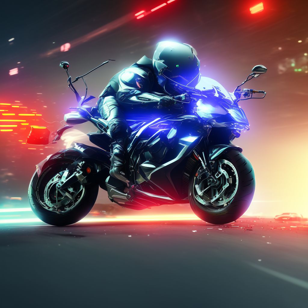 Motorcycle driver injured in collision with pedal cycle in traffic accident, initial encounter digital illustration