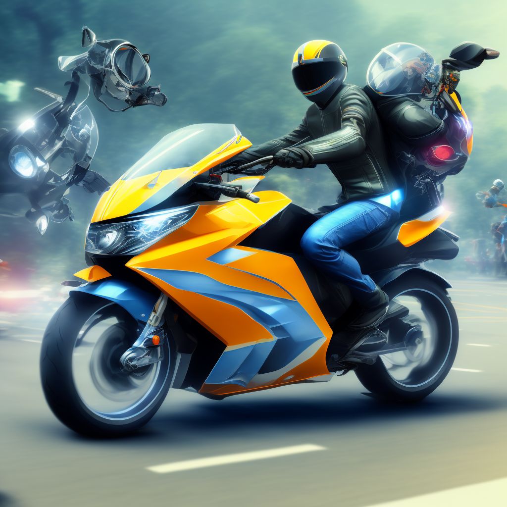 Other motorcycle passenger injured in collision with pedal cycle in traffic accident, subsequent encounter digital illustration