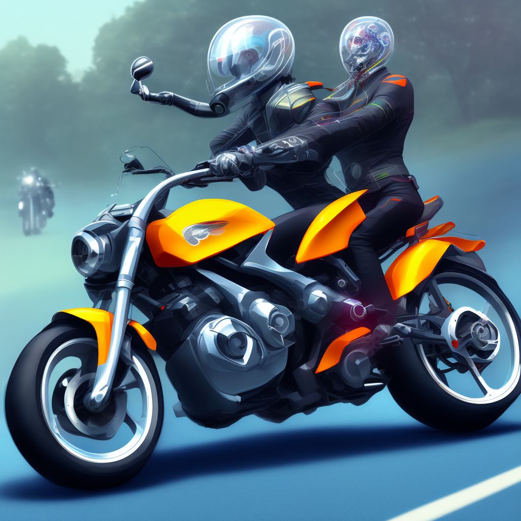 Other motorcycle passenger injured in collision with pedal cycle in traffic accident, sequela digital illustration