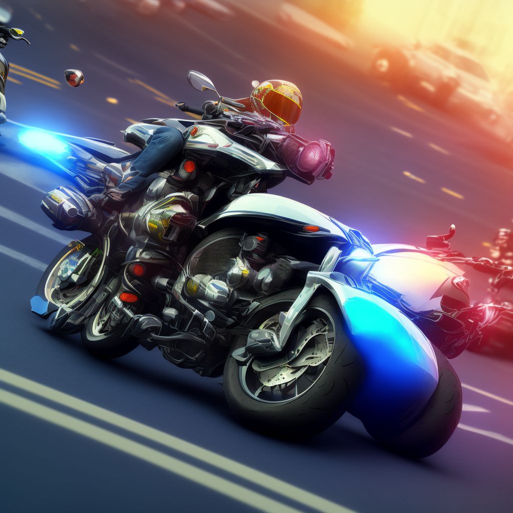 Motorcycle driver injured in collision with two- or three-wheeled motor vehicle in nontraffic accident, subsequent encounter digital illustration