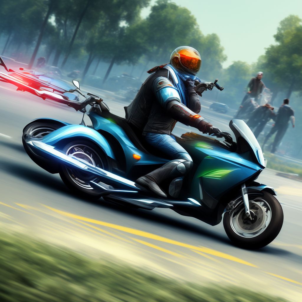 Other motorcycle passenger injured in collision with two- or three-wheeled motor vehicle in nontraffic accident, initial encounter digital illustration