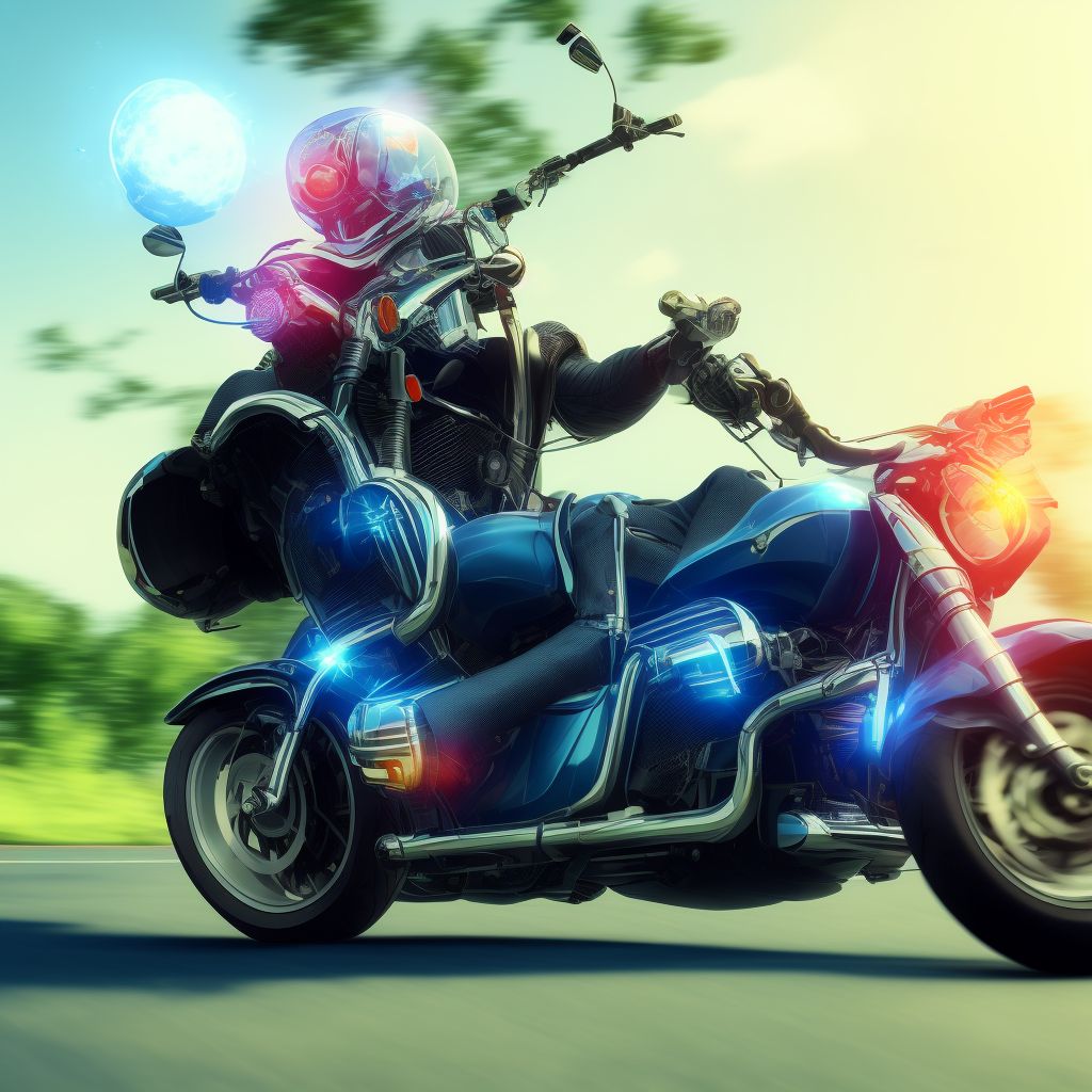 Motorcycle passenger injured in collision with two- or three-wheeled motor vehicle in nontraffic accident, initial encounter digital illustration