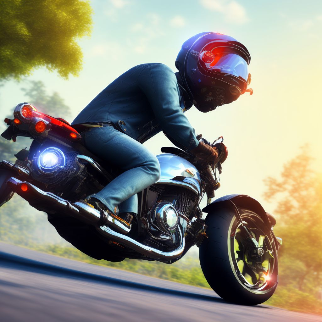 Motorcycle passenger injured in collision with two- or three-wheeled motor vehicle in nontraffic accident, subsequent encounter digital illustration