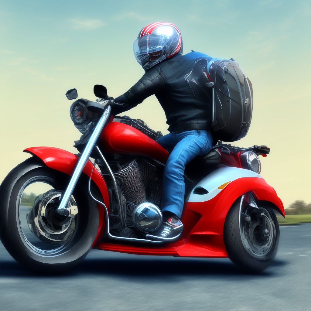 Motorcycle passenger injured in collision with two- or three-wheeled motor vehicle in nontraffic accident, sequela digital illustration