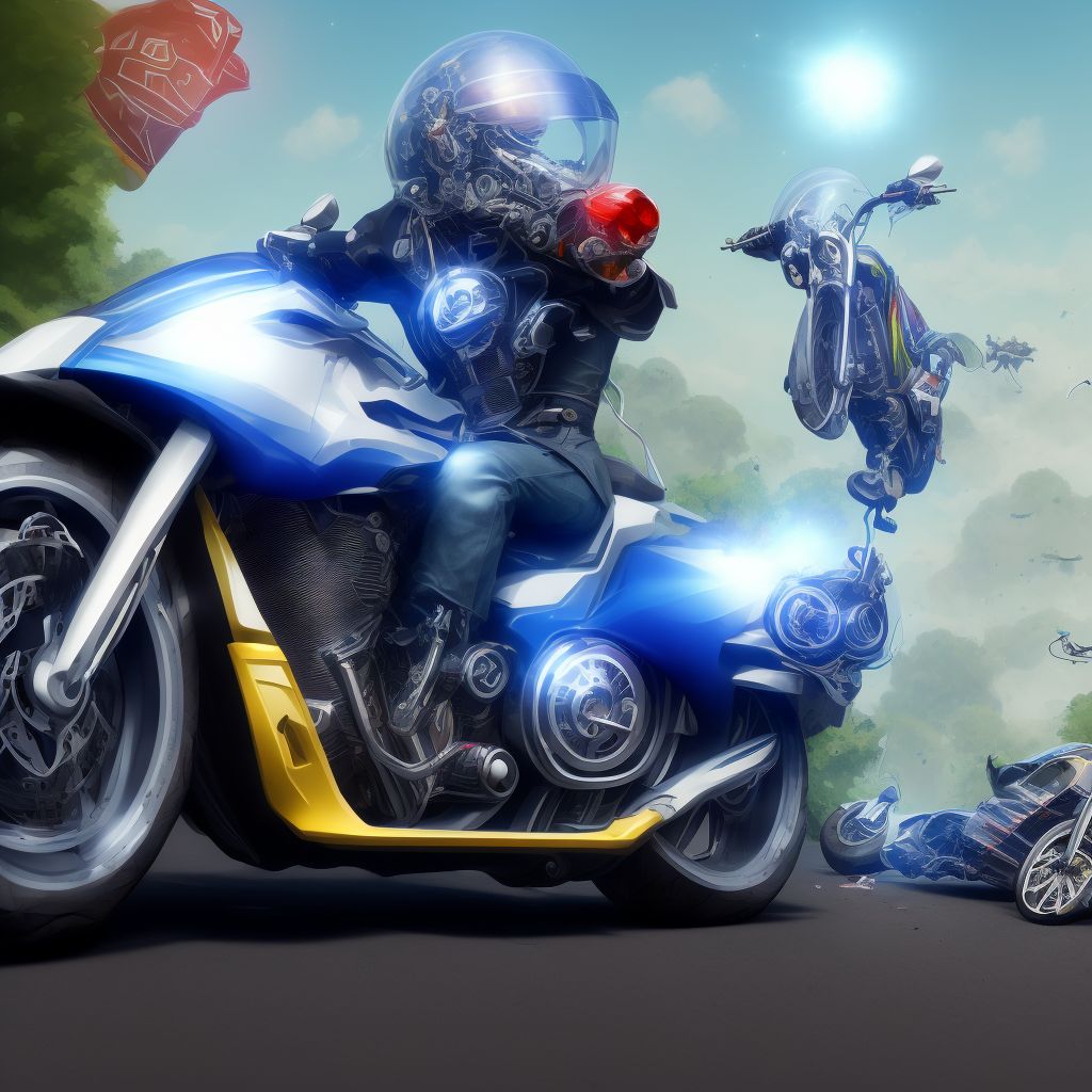 Unspecified rider of other motorcycle injured in collision with two- or three-wheeled motor vehicle in nontraffic accident, sequela digital illustration