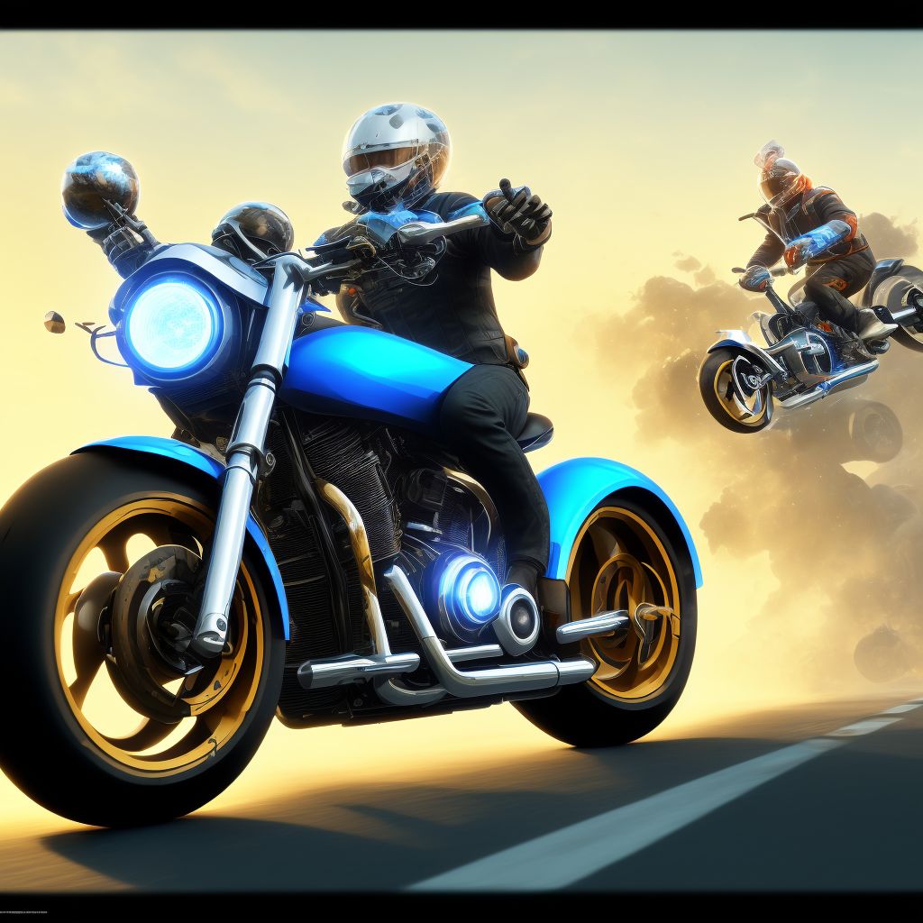 Unspecified motorcycle rider injured in collision with two- or three-wheeled motor vehicle in nontraffic accident, initial encounter digital illustration