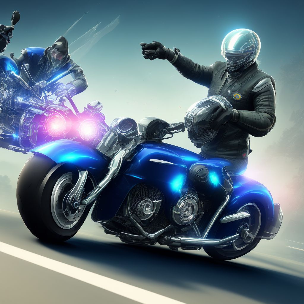 Unspecified motorcycle rider injured in collision with two- or three-wheeled motor vehicle in nontraffic accident, subsequent encounter digital illustration