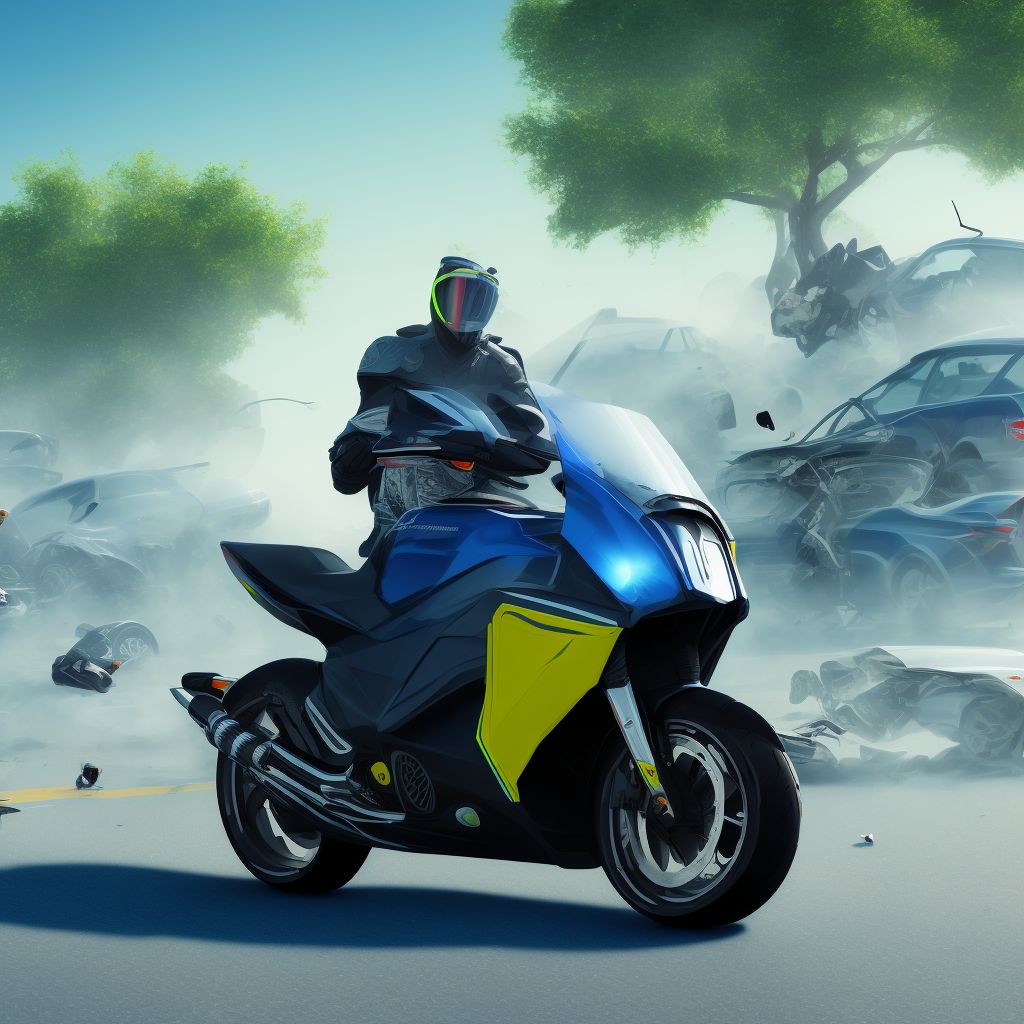 Person boarding or alighting other motorcycle injured in collision with two- or three-wheeled motor vehicle, subsequent encounter digital illustration