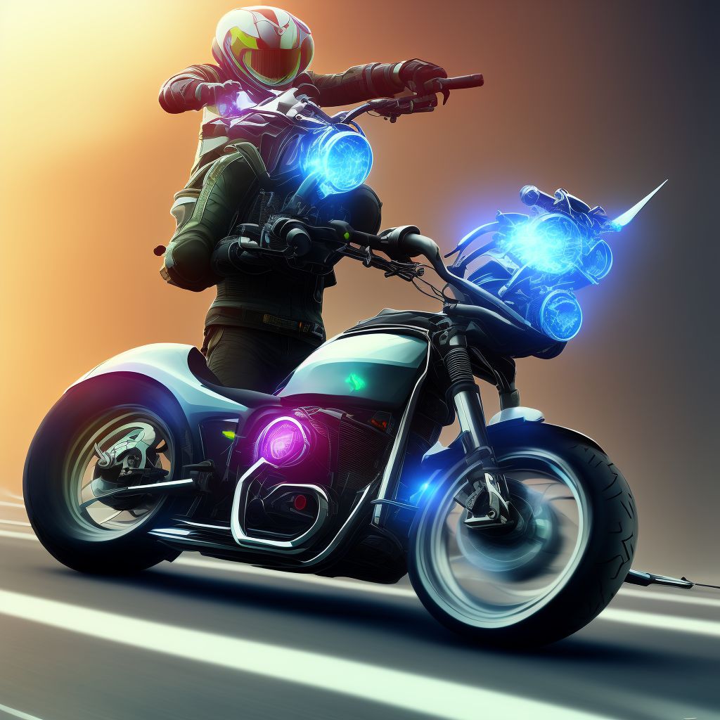 Person boarding or alighting a motorcycle injured in collision with two- or three-wheeled motor vehicle, initial encounter digital illustration