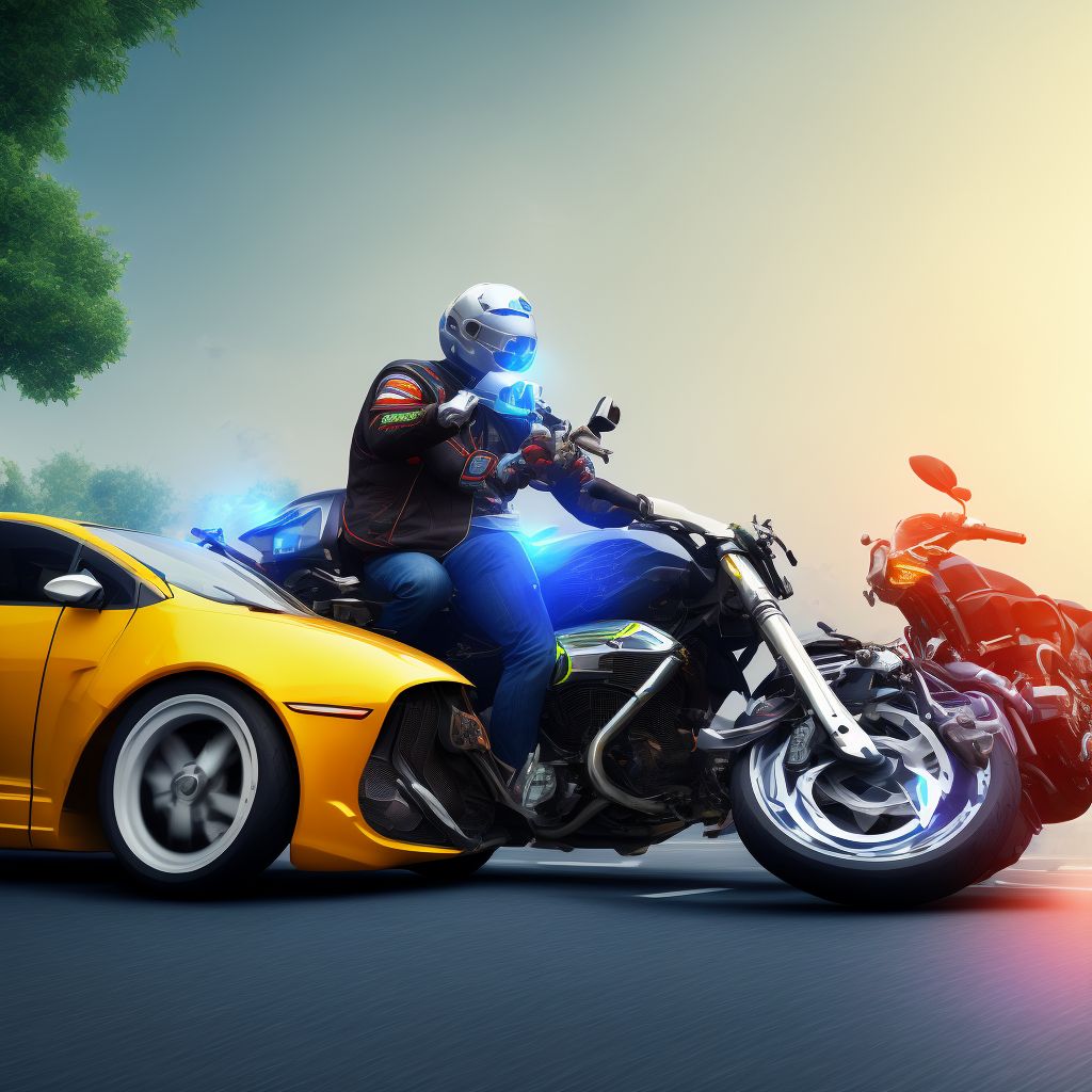 Other motorcycle driver injured in collision with two- or three-wheeled motor vehicle in traffic accident, subsequent encounter digital illustration