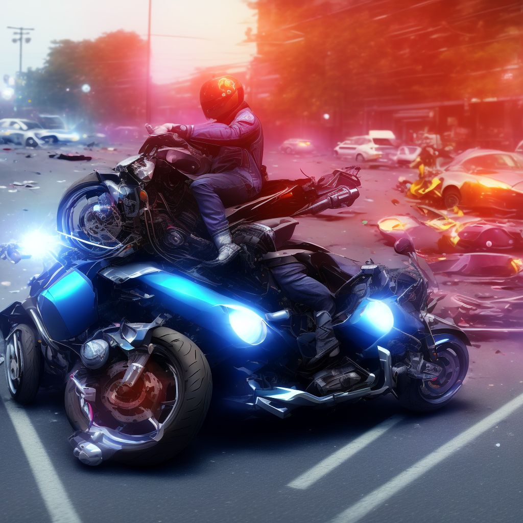 Motorcycle driver injured in collision with two- or three-wheeled motor vehicle in traffic accident, subsequent encounter digital illustration