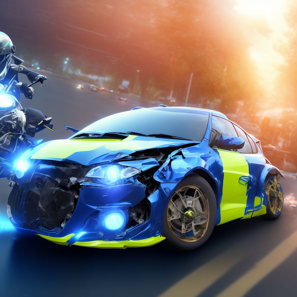 Other motorcycle passenger injured in collision with two- or three-wheeled motor vehicle in traffic accident, initial encounter digital illustration