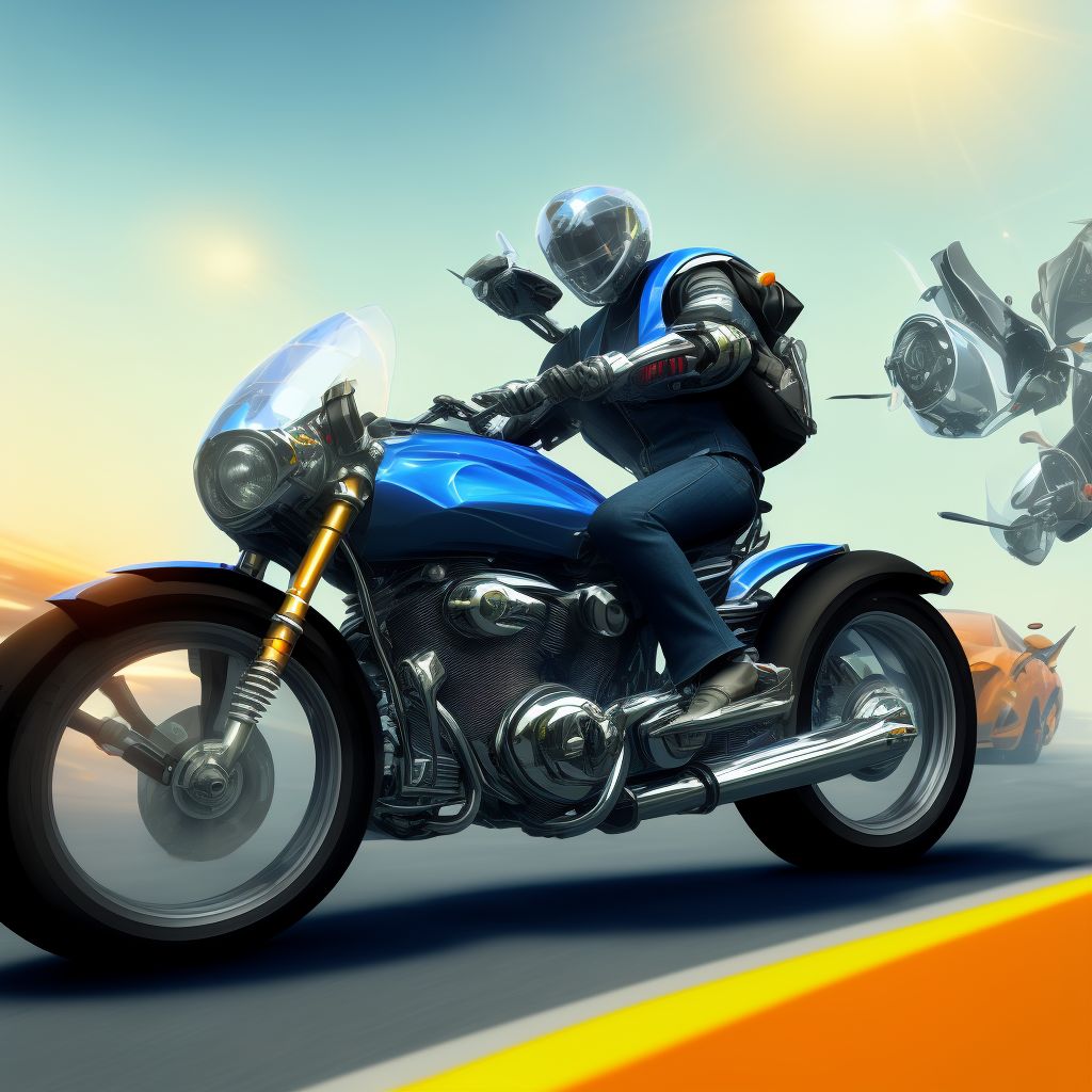 Other motorcycle passenger injured in collision with two- or three-wheeled motor vehicle in traffic accident, subsequent encounter digital illustration