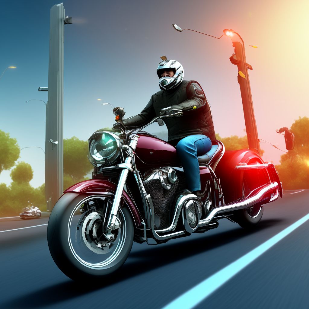 Motorcycle passenger injured in collision with two- or three-wheeled motor vehicle in traffic accident, initial encounter digital illustration