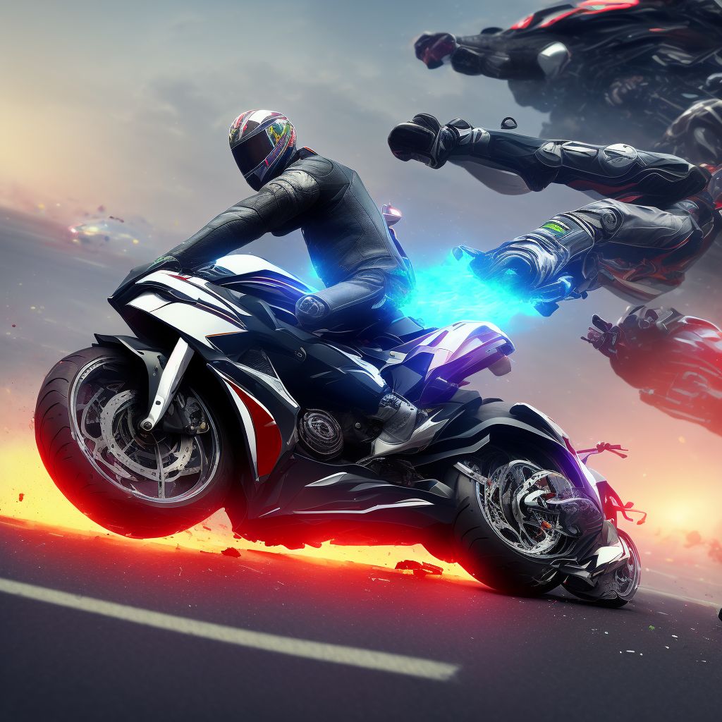 Unspecified rider of other motorcycle injured in collision with two- or three-wheeled motor vehicle in traffic accident, initial encounter digital illustration