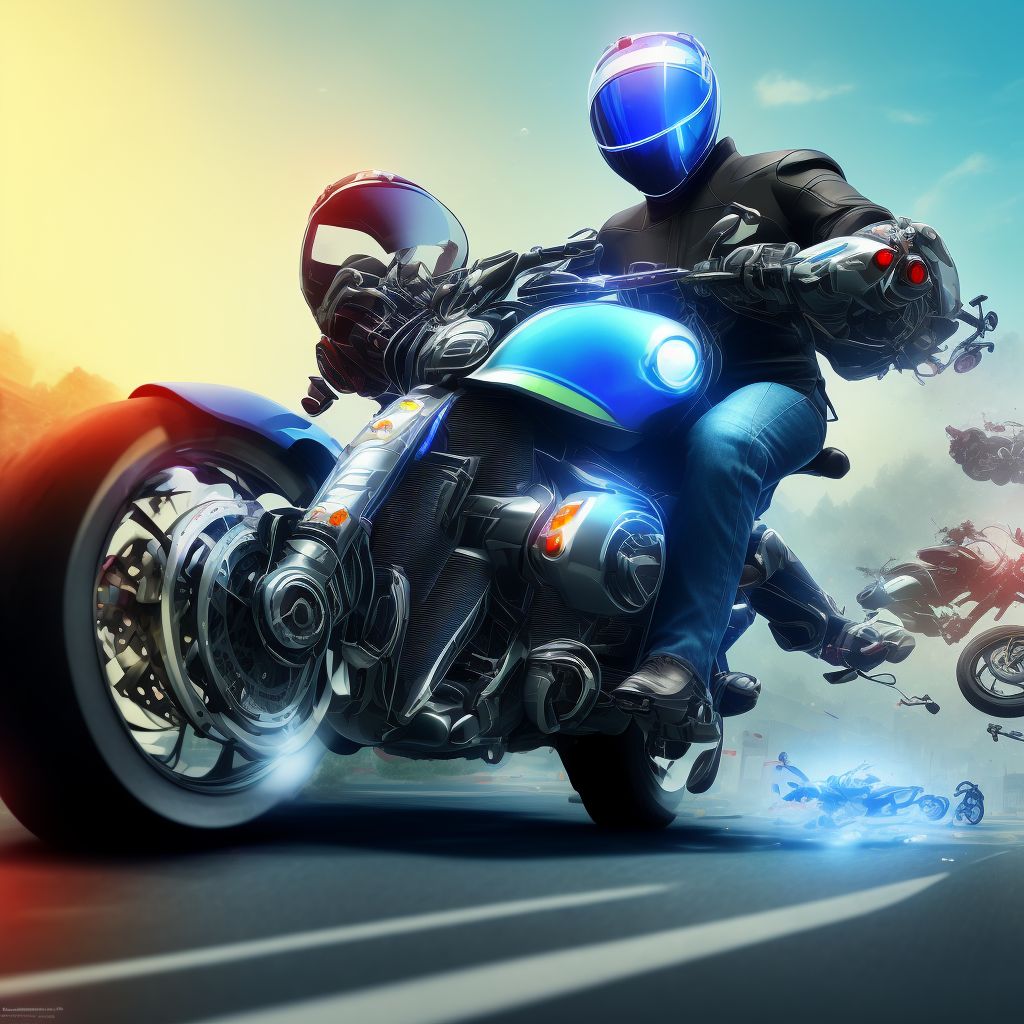 Unspecified rider of other motorcycle injured in collision with two- or three-wheeled motor vehicle in traffic accident, subsequent encounter digital illustration