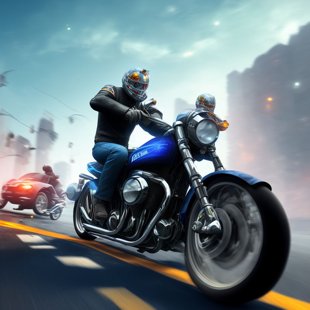 Unspecified motorcycle rider injured in collision with two- or three-wheeled motor vehicle in traffic accident, subsequent encounter digital illustration