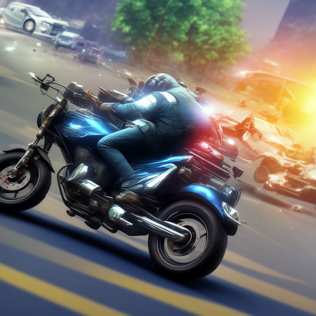 Other motorcycle driver injured in collision with car, pick-up truck or van in nontraffic accident, subsequent encounter digital illustration