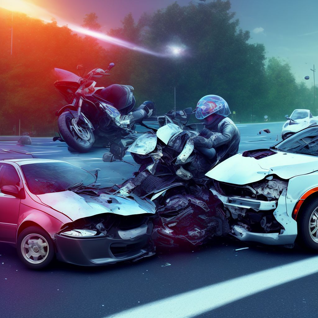 Other motorcycle passenger injured in collision with car, pick-up truck or van in traffic accident, subsquent encounter digital illustration