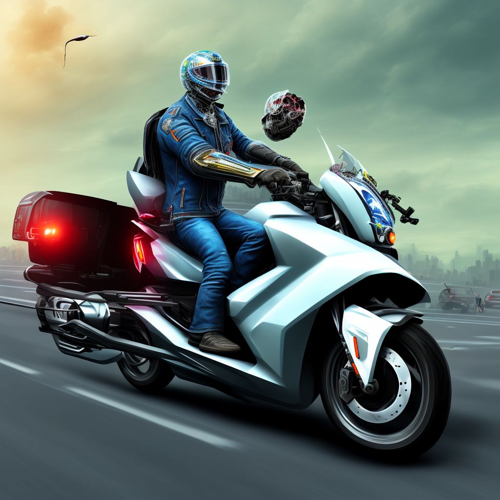 Unspecified rider of other motorcycle injured in collision with car, pick-up truck or van in traffic accident, subsequent encounter digital illustration