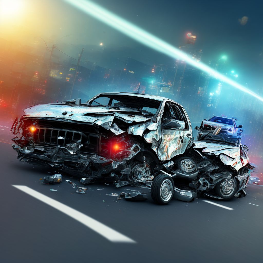 Unspecified motorcycle rider injured in collision with car, pick-up truck or van in traffic accident, subsequent encounter digital illustration