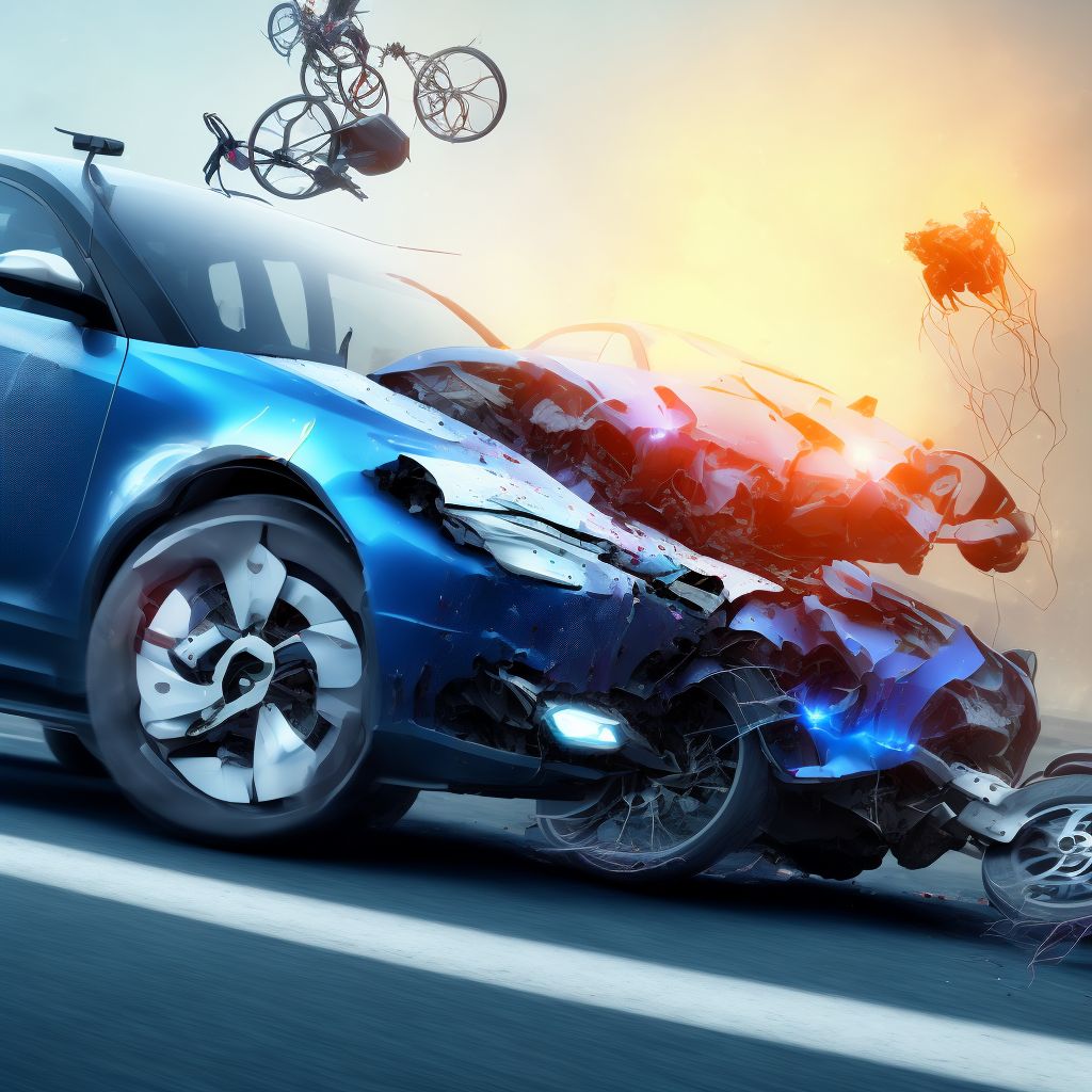 Electric (assisted) bicycle driver injured in collision with other nonmotor vehicle in nontraffic accident, initial encounter digital illustration