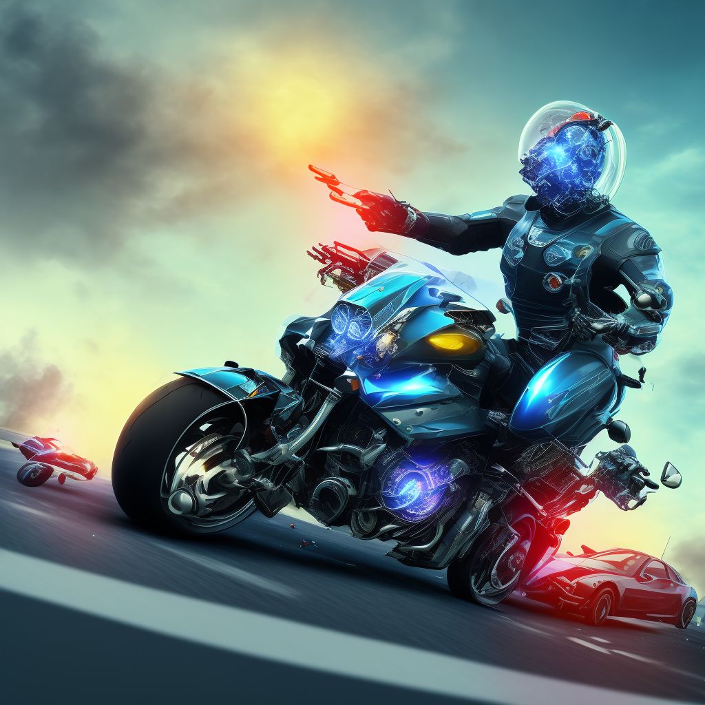 Motorcycle driver injured in collision with other nonmotor vehicle in nontraffic accident, subsequent encounter digital illustration