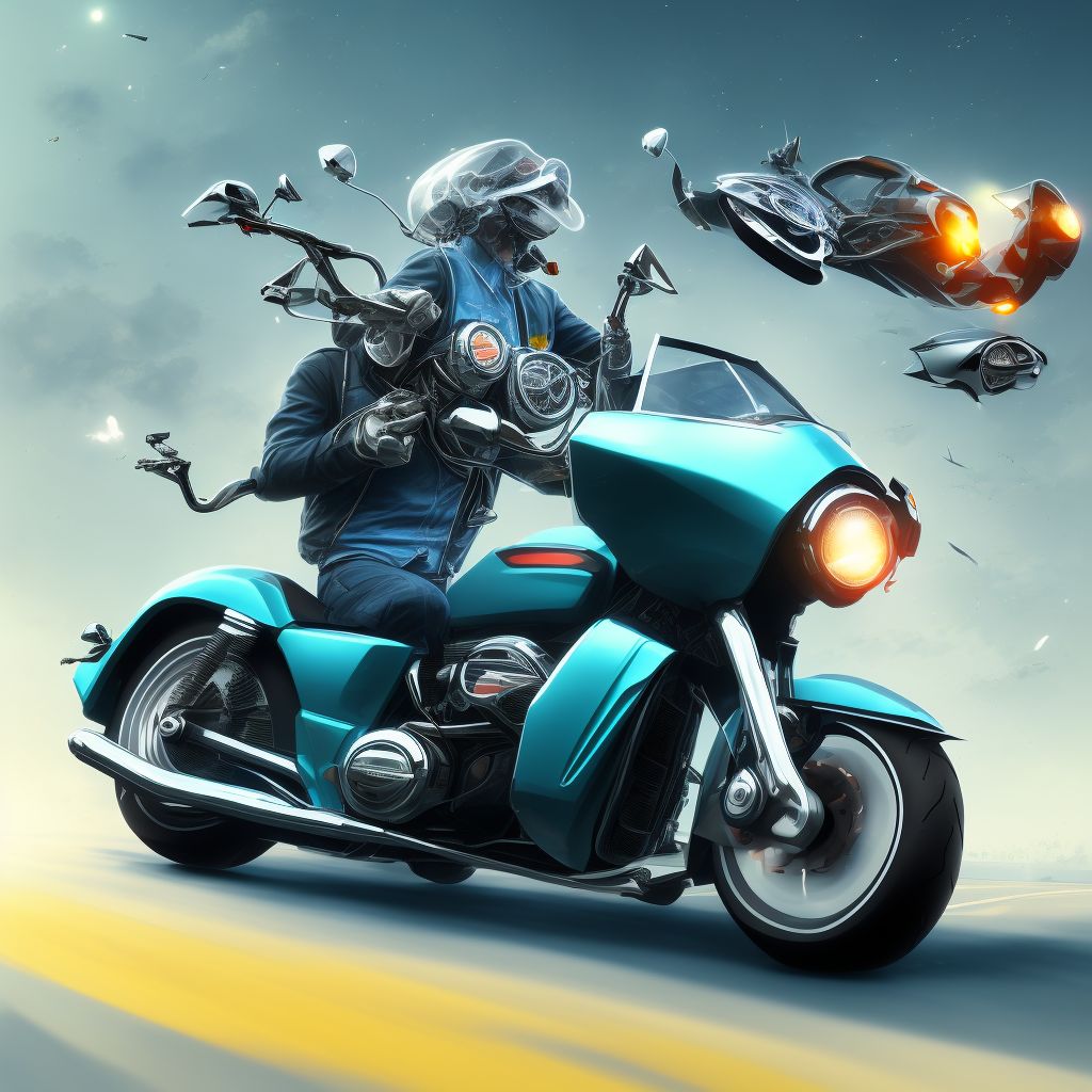 Motorcycle passenger injured in collision with other nonmotor vehicle in nontraffic accident, subsequent encounter digital illustration