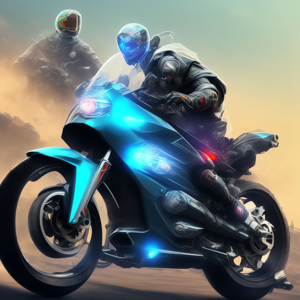 Unspecified rider of other motorcycle injured in collision with other nonmotor vehicle in nontraffic accident, initial encounter digital illustration