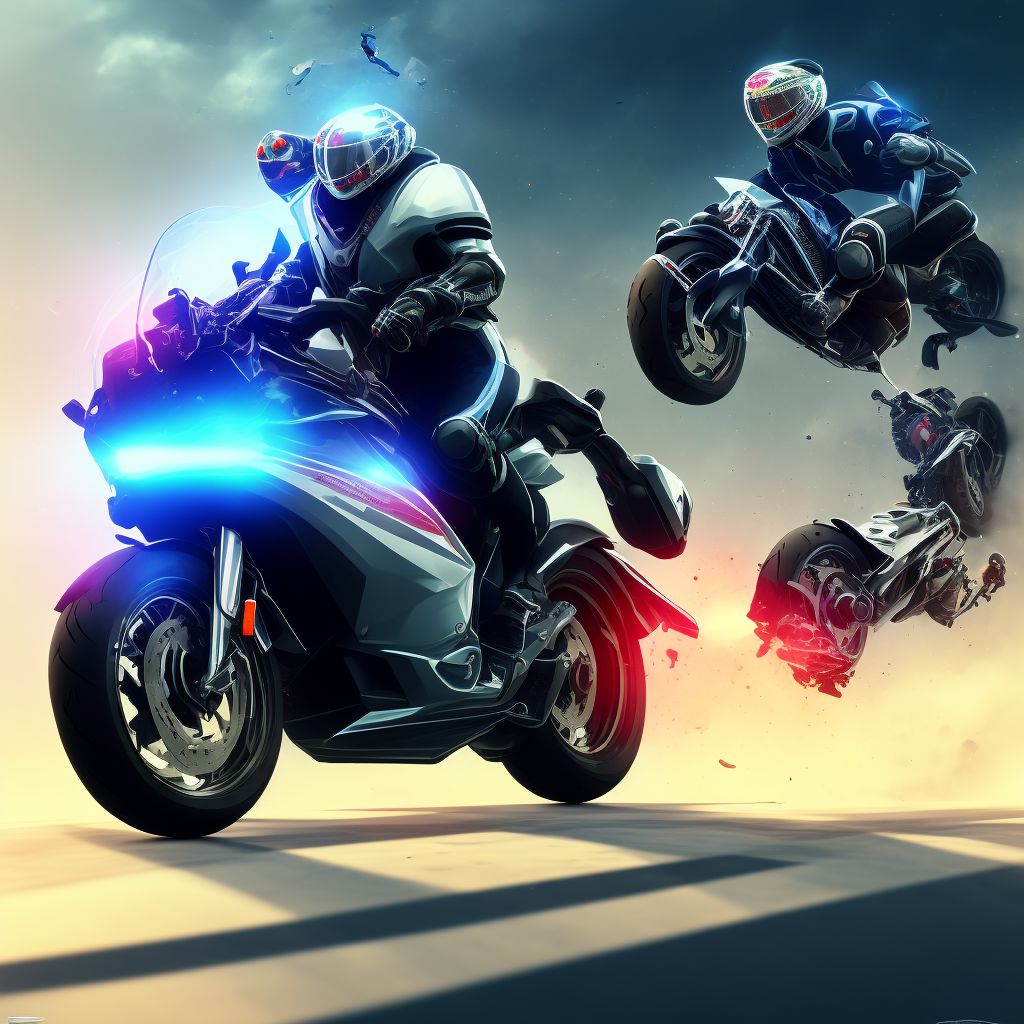 Unspecified rider of other motorcycle injured in collision with other nonmotor vehicle in nontraffic accident, subsequent encounter digital illustration