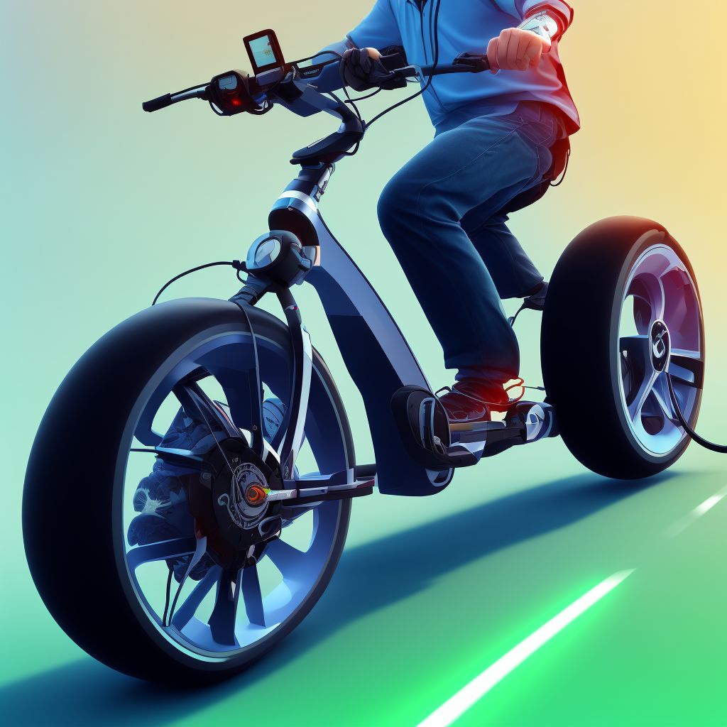 Person boarding or alighting an electric (assisted) bicycle injured in collision with other nonmotor vehicle, subsequent encounter digital illustration