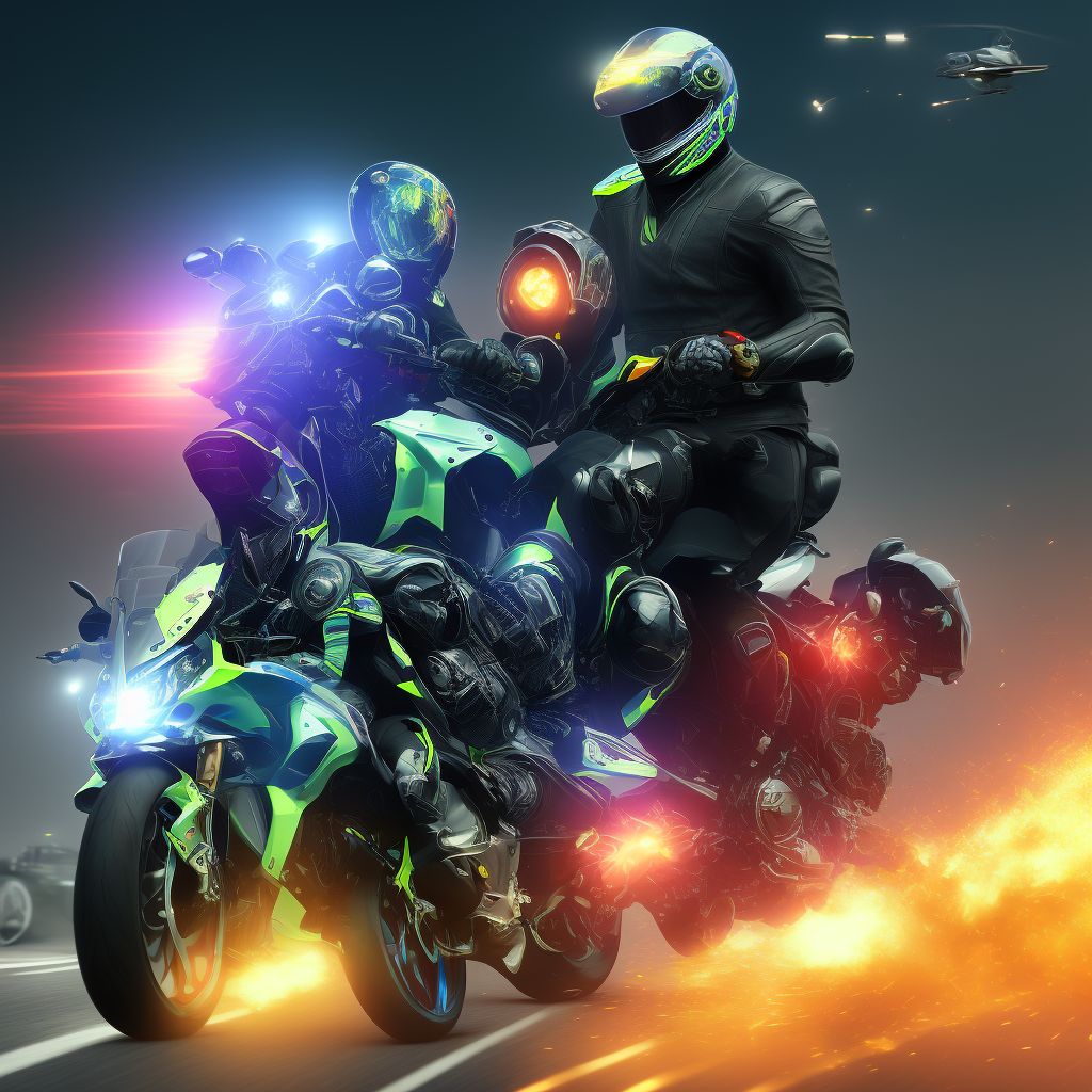 Person boarding or alighting other motorcycle injured in collision with other nonmotor vehicle, initial encounter digital illustration