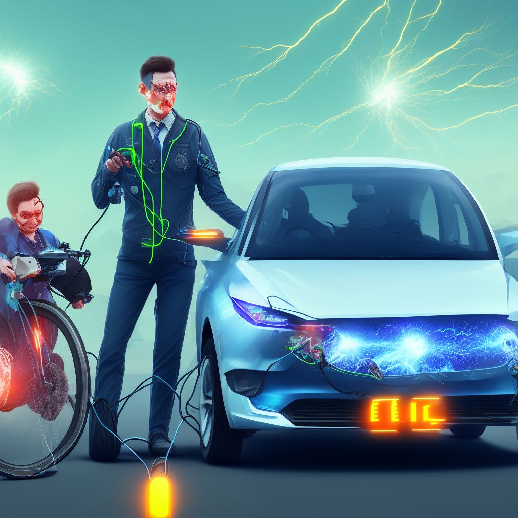 Electric (assisted) bicycle driver injured in collision with other nonmotor vehicle in traffic accident, initial encounter digital illustration