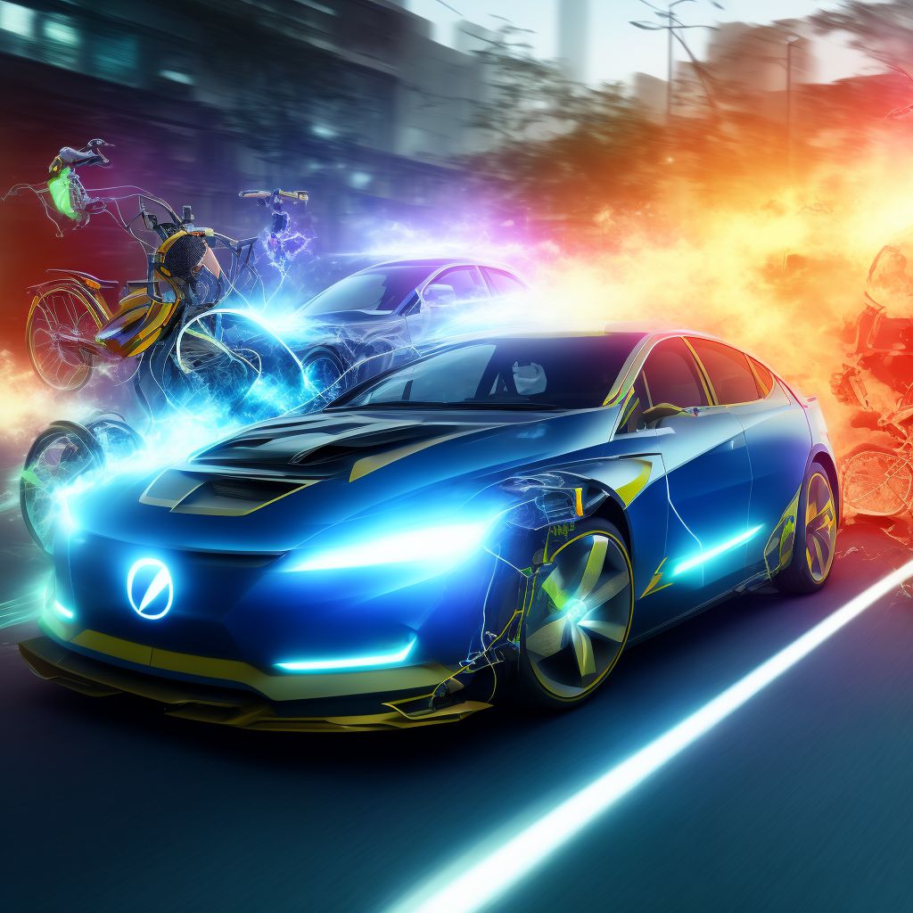 Electric (assisted) bicycle driver injured in collision with other nonmotor vehicle in traffic accident, subsequent encounter digital illustration