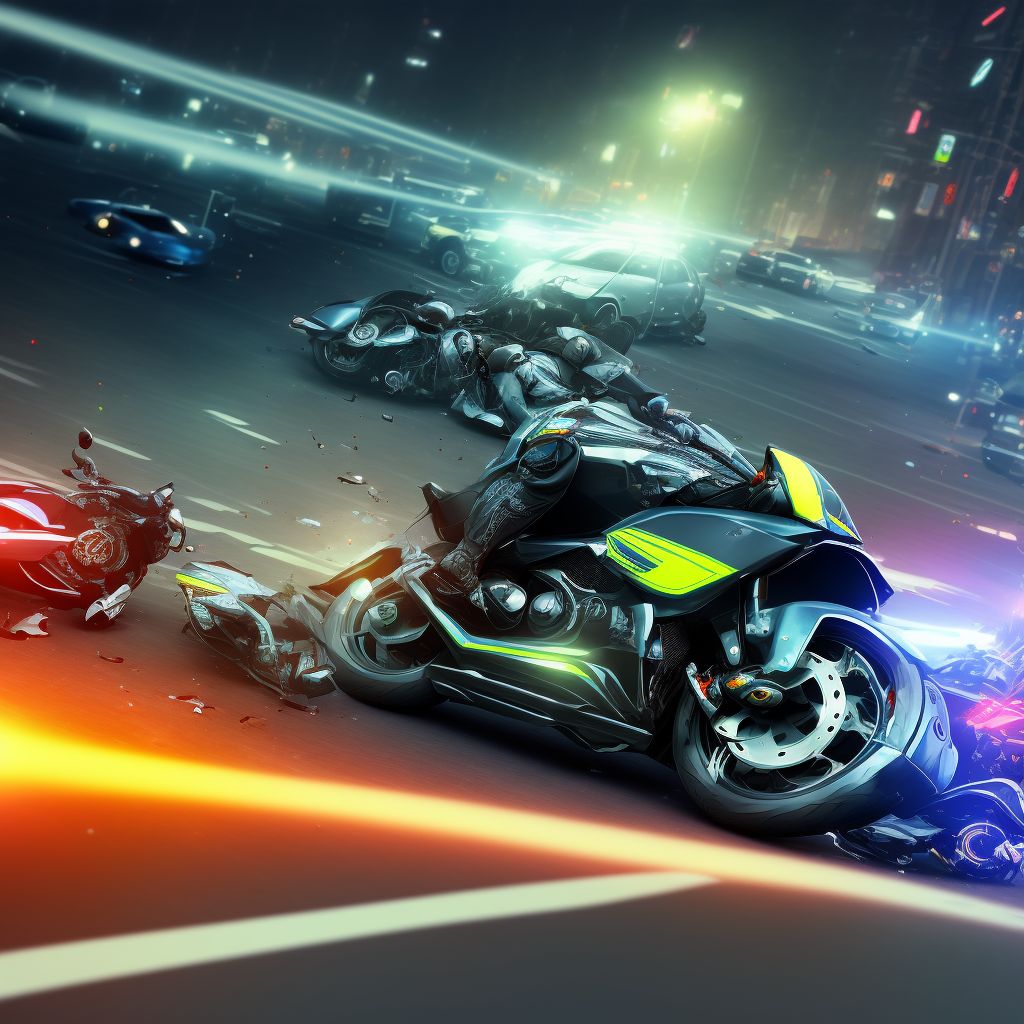 Other motorcycle driver injured in collision with other nonmotor vehicle in traffic accident, sequela digital illustration