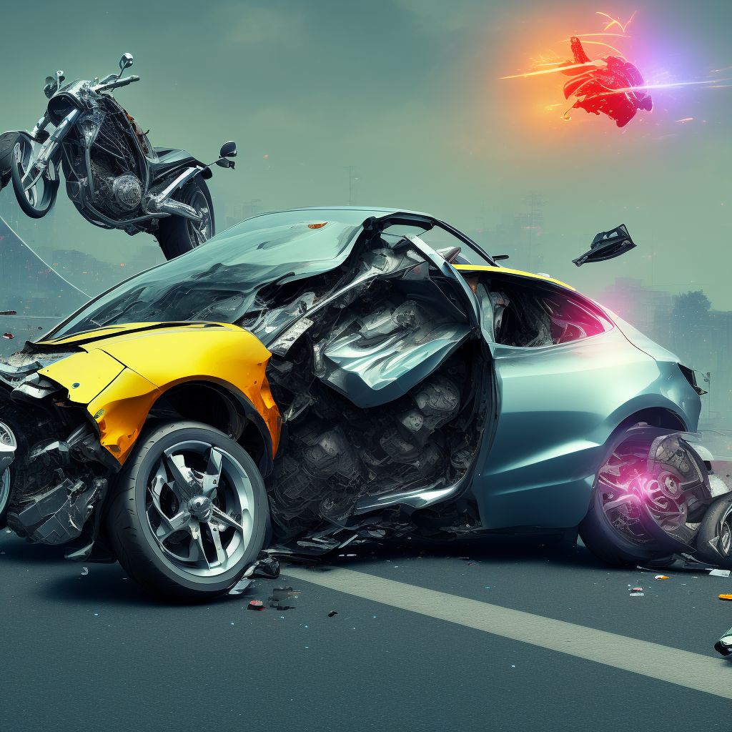 Motorcycle driver injured in collision with other nonmotor vehicle in traffic accident, initial encounter digital illustration