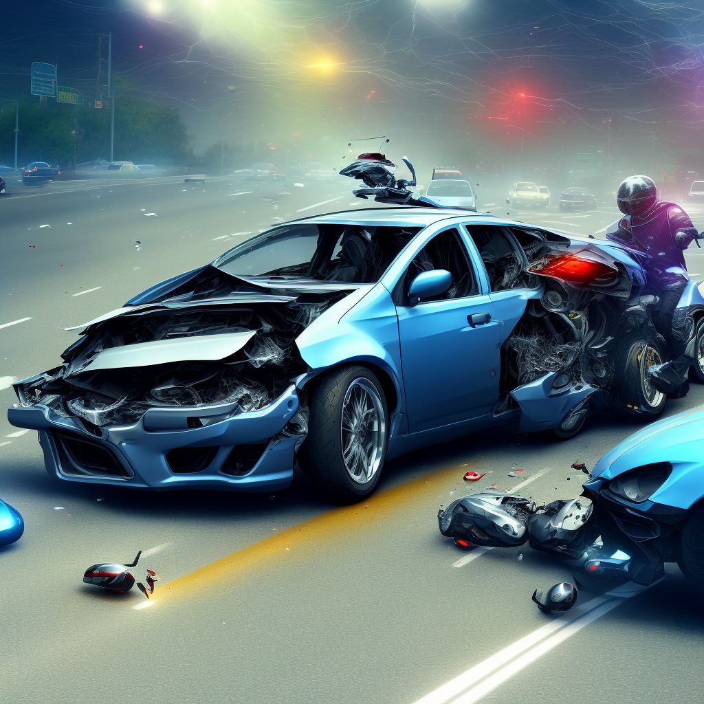 Motorcycle driver injured in collision with other nonmotor vehicle in traffic accident, subsequent encounter digital illustration