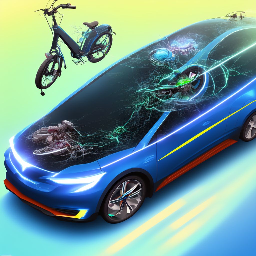 Electric (assisted) bicycle passenger injured in collision with other nonmotor vehicle in traffic accident, sequela digital illustration