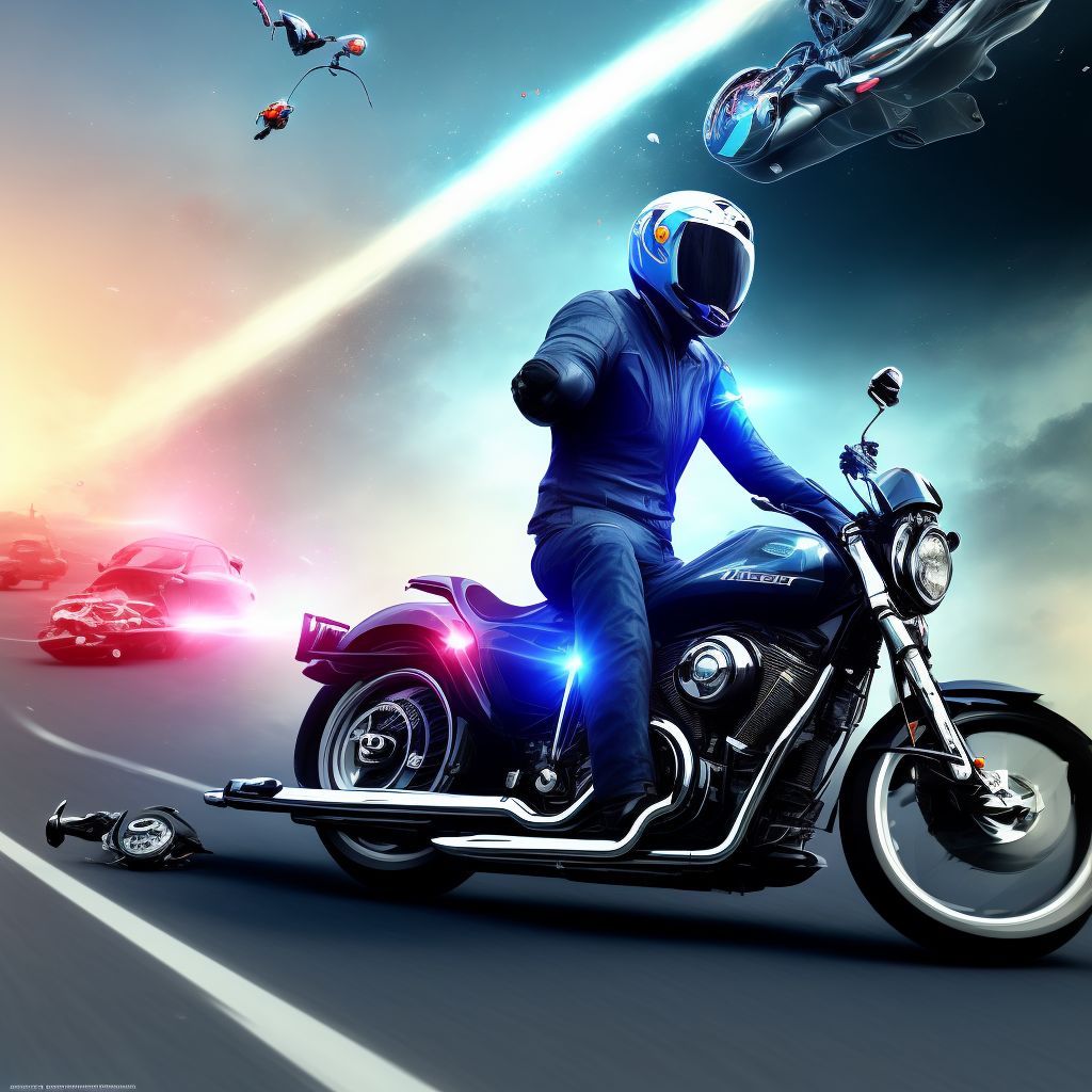 Other motorcycle passenger injured in collision with other nonmotor vehicle in traffic accident, initial encounter digital illustration