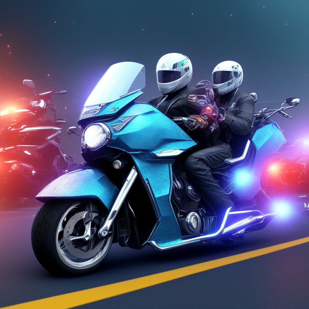 Motorcycle passenger injured in collision with other nonmotor vehicle in traffic accident, initial encounter digital illustration