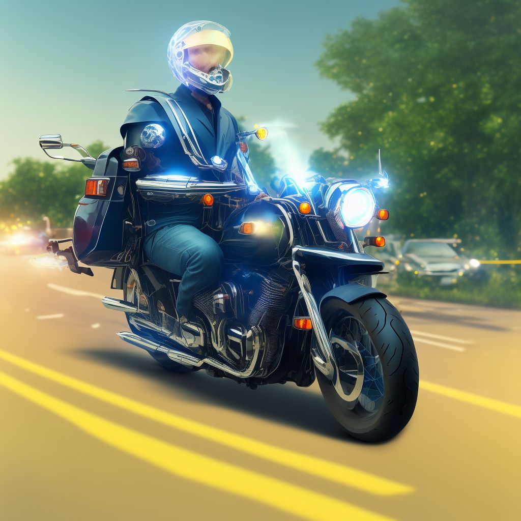 Motorcycle passenger injured in collision with other nonmotor vehicle in traffic accident, sequela digital illustration