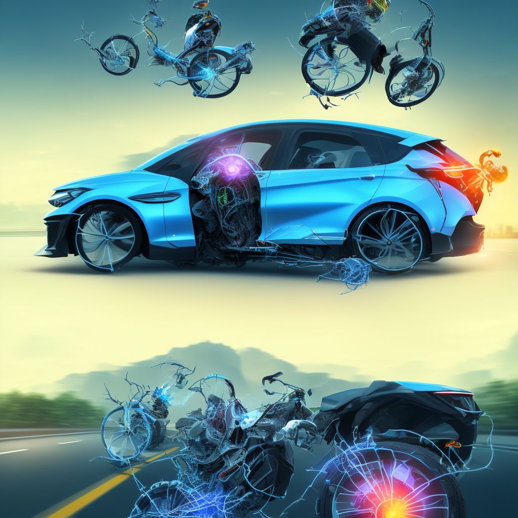 Unspecified electric (assisted) bicycle rider injured in collision with other nonmotor vehicle in traffic accident, initial encounter digital illustration