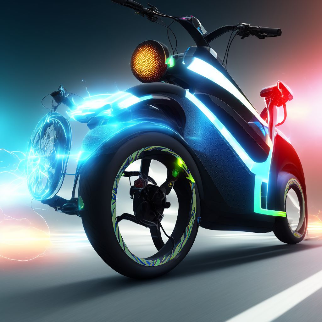 Unspecified electric (assisted) bicycle rider injured in collision with other nonmotor vehicle in traffic accident, sequela digital illustration