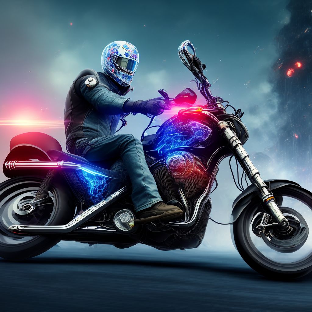 Unspecified rider of other motorcycle injured in collision with other nonmotor vehicle in traffic accident, subsequent encounter digital illustration