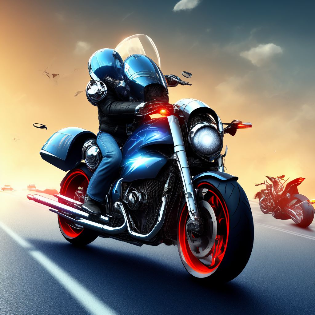 Unspecified motorcycle rider injured in collision with other nonmotor vehicle in traffic accident, initial encounter digital illustration