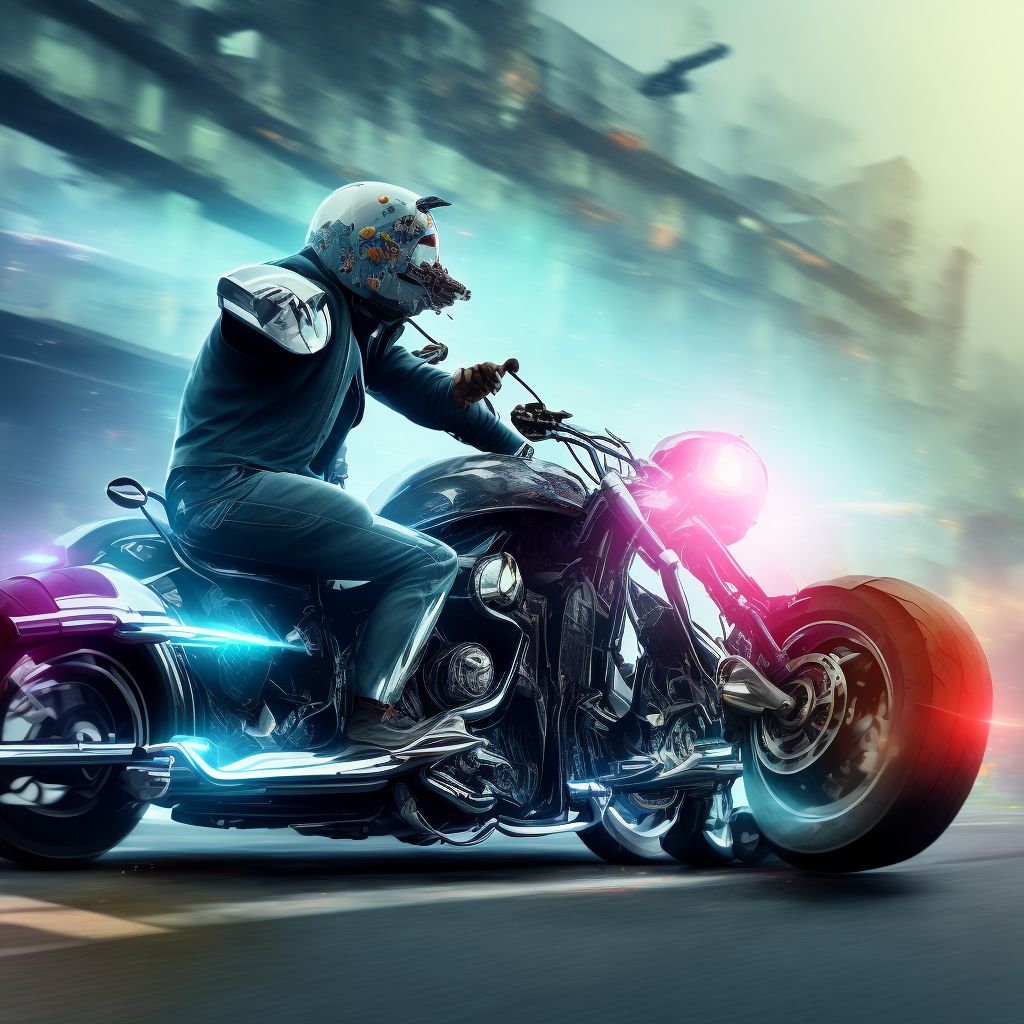 Unspecified motorcycle rider injured in collision with other nonmotor vehicle in traffic accident, subsequent encounter digital illustration