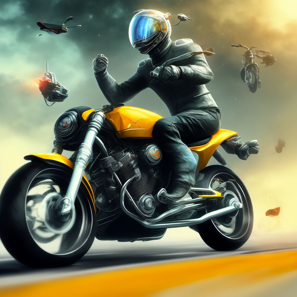 Other motorcycle driver injured in collision with fixed or stationary object in nontraffic accident, subsequent encounter digital illustration