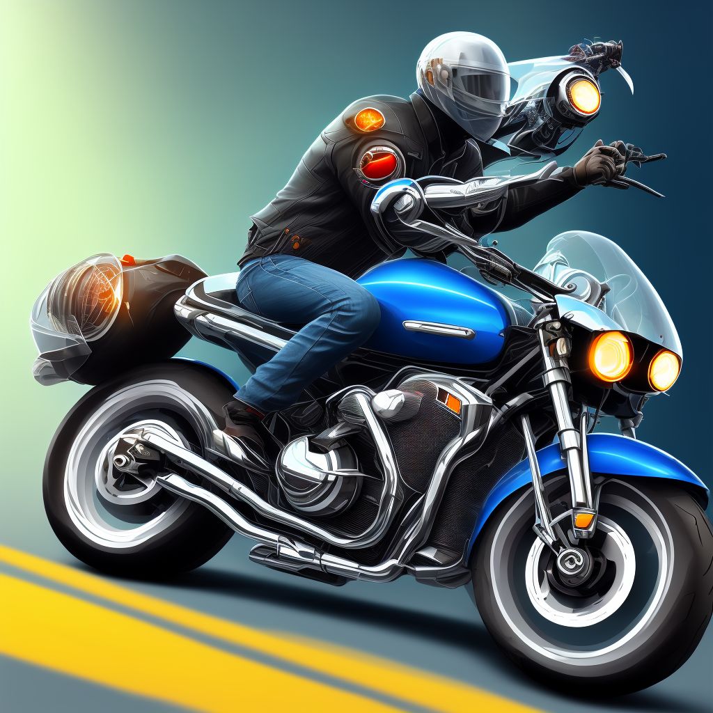 Motorcycle passenger injured in collision with fixed or stationary object in nontraffic accident, subsequent encounter digital illustration