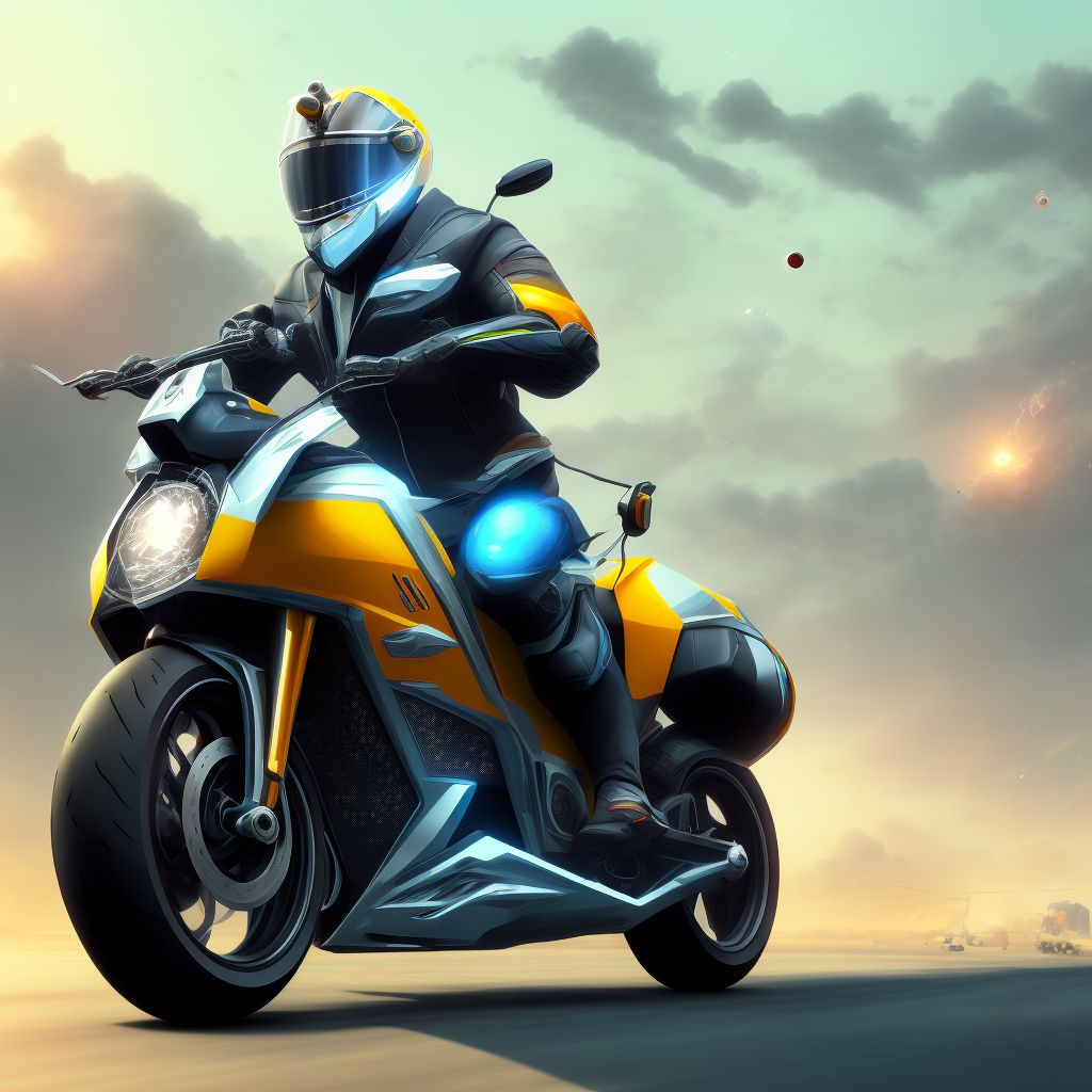 Unspecified rider of other motorcycle injured in collision with fixed or stationary object in nontraffic accident, sequela digital illustration