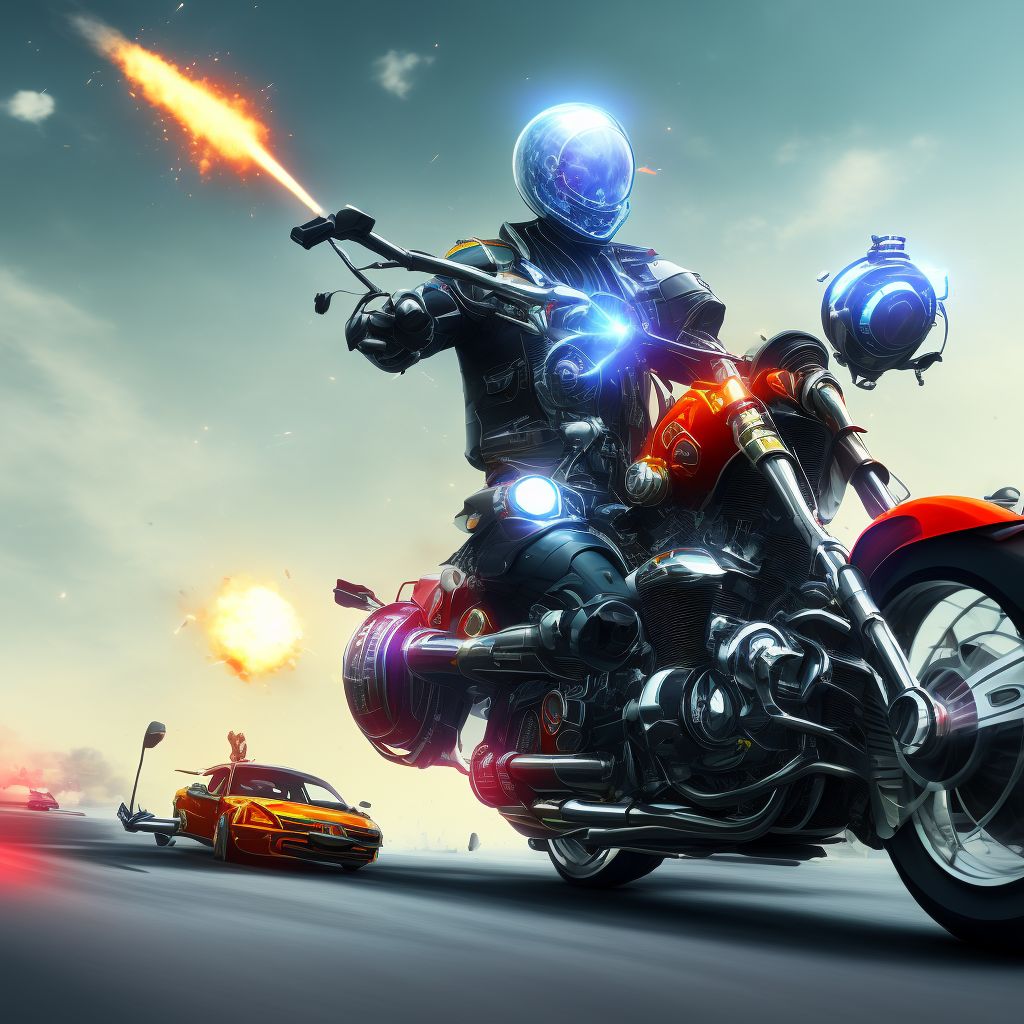 Unspecified motorcycle rider injured in collision with fixed or stationary object in nontraffic accident, initial encounter digital illustration